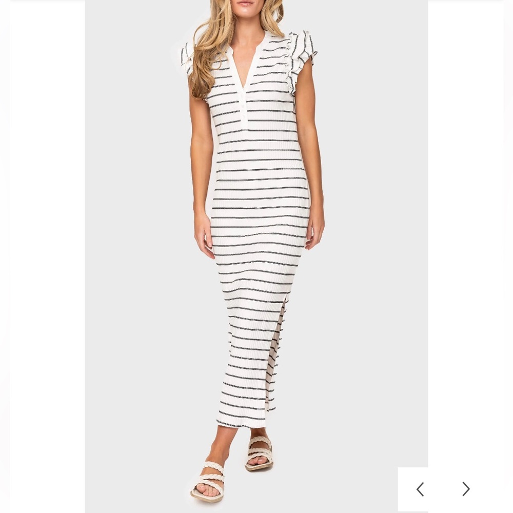 NWOT GibsonLook Ruffle Sleeveless Henley Knit Maxi Dress S